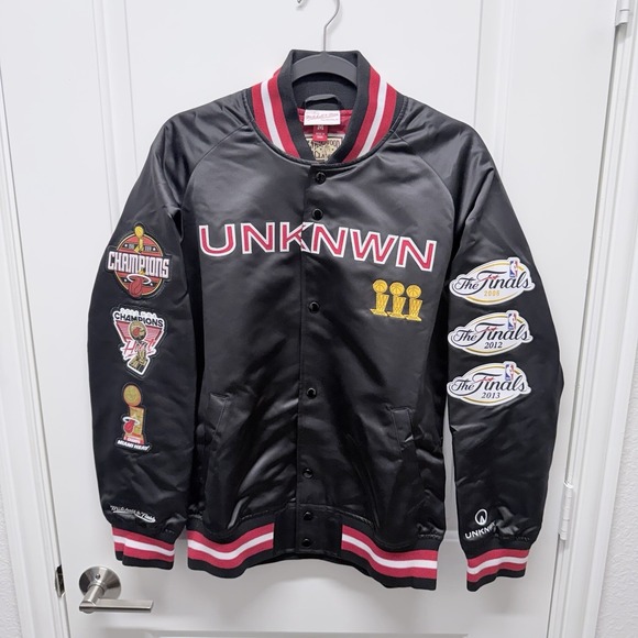 UNKNWN X Mitchell and Ness X Miami HEAT My Towns Black Satin Jacket Size M NWT - Picture 3 of 13